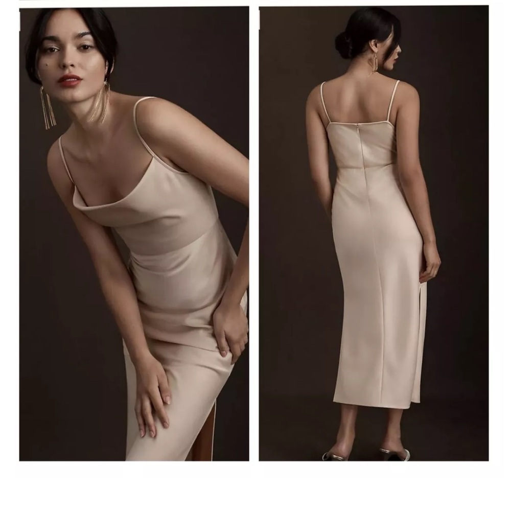 NWT BHLDN Anthropologie Cali Satin Cowl Neck Oyster Wedding Dress - Picture 4 of 9